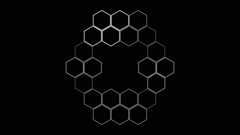 Composición-Geométrica-De-Hexágonos-Blancos-Sobre-Fondo-Negro