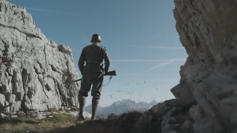 Austrian-armed-soldier-standed-and-keep-watching-for-enemy