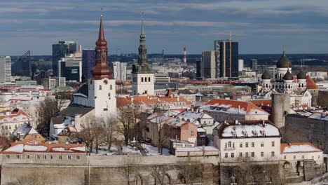 Drone-view-of-Tallinn-old-town,-Estonia