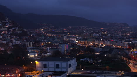 Drone-shot-of-Bergen-by-night