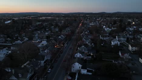 American-city-neighborhood-at-dusk
