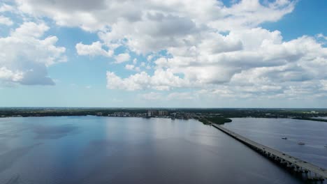 High-altitude-and-wide-angle-aerial-view-of-the-Caloosahatchee-River-in-Florida