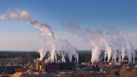 Plumes-of-hazardous-smoke-rising-from-factory-chimneys,-climate-change