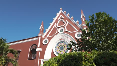Convent-of-San-Diego-with-detailed-facade-and-colorful-stained-glass-window-under-clear-blue-sky