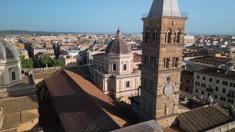 Aerial-Pullback-Reveals-Famous-Papal-Basilica-of-Santa-Maria-Maggiore-in-Rome,-Italy