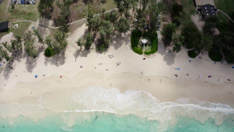 Vista-De-Arriba-Hacia-Abajo-De-La-Costa-De-Arena-Blanca-De-Oahu.