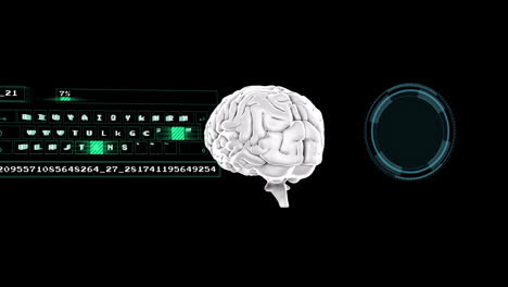 Animation-Der-Datenverarbeitung-Mit-Digitalem-Gehirn-Und-Cybersicherheitstext-Auf-Schwarzem-Hintergrund