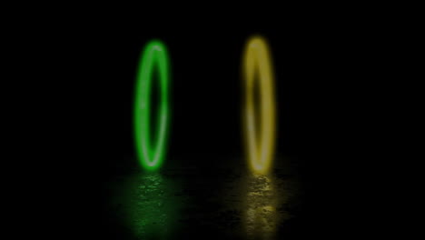 Animation-of-neon-circles-moving-on-black-background