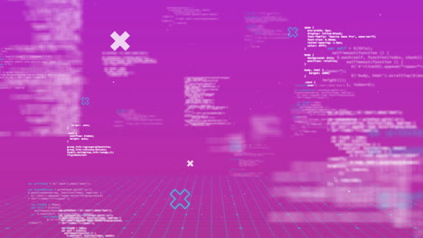 Animation-of-shapes-and-data-processing-on-pink-background
