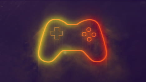 Animation-of-glowing-neon-video-game-pad-moving-over-black-background