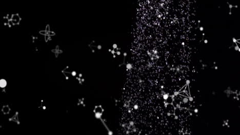 Animation-of-water-drops-over-molecules-on-black-background