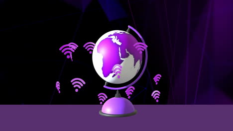 Animation-of-globe-with-wifi-icons-on-black-background