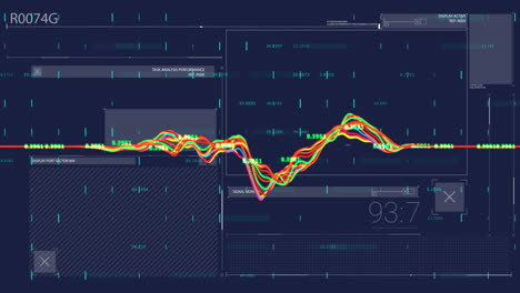 Animation-of-diagrams-over-data-processing-on-blue-background