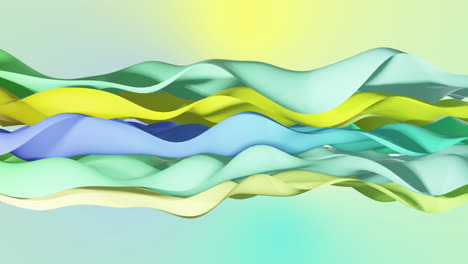 Animation-Von-Blauen,-Grünen-Bis-Gelben-Farbverlaufsschichten,-Die-über-Einem-Hintergrund-Mit-Farbverlauf-Wehen