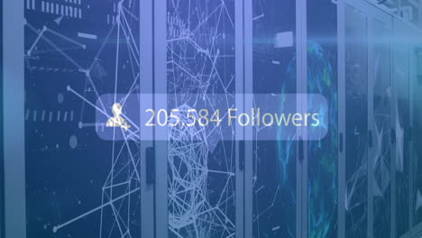 Animation-of-followers-text-with-growing-numbers-over-server-room