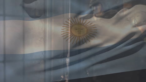 Animación-De-La-Bandera-De-Argentina-Sobre-Soldados-Varones-Caucásicos-Usando-Un-Rifle.