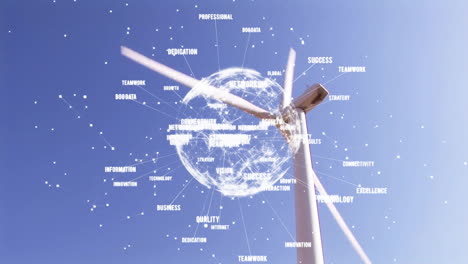 Animation-Des-Netzwerks-Von-Verbindungen-Und-Datenverarbeitung-über-Einer-Windkraftanlage