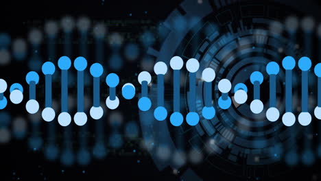 Animation-of-dna-strand-rotating-over-circular-scanner-on-black-background