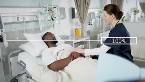 Animation-of-data-processing-over-african-american-male-patient-and-caucasian-female-doctor