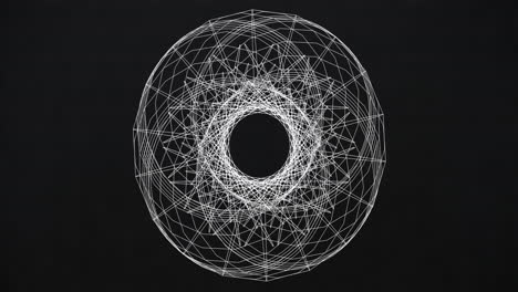 Animation-Eines-Weißen-Geometrischen-3D-Ringmusters,-Das-Auf-Schwarzem-Hintergrund-Rotiert