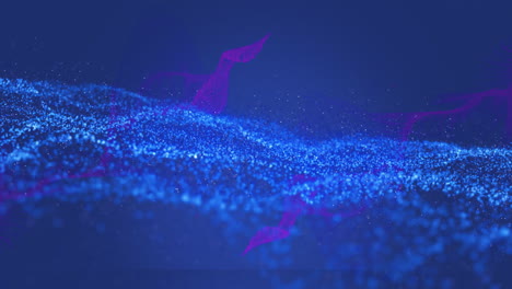 Animation-Von-Lichtpunkten-über-Violetten-Formen-Auf-Blauem-Hintergrund