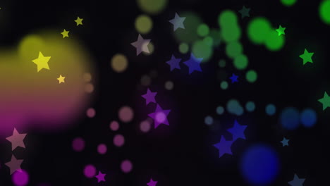 Animation-of-spots-and-stars-moving-on-black-background