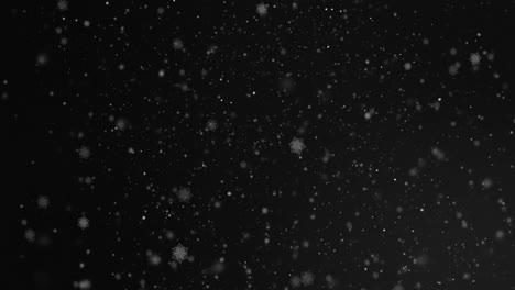 Animation-of-light-spots-and-snowflakes-moving-on-black-background