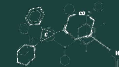 Animación-De-Fórmula-Química-Y-Procesamiento-De-Datos-Sobre-Fondo-Verde