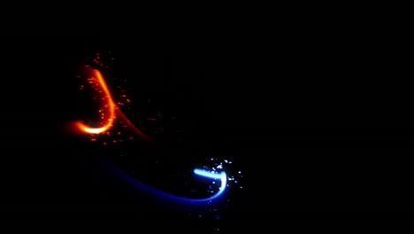 Animation-of-blue-and-red-shapes-moving-on-black-background