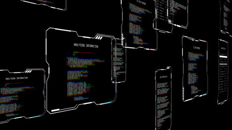 Animation-of-interface-screens-analysing-text-data-files-processing-on-black-background