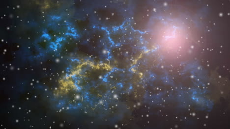 Animación-Del-Espacio-En-Movimiento-Y-Estrellas-Brillantes-Con-Nebulosas-Coloridas