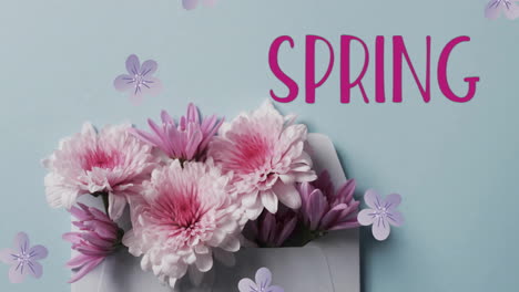 Animation-of-spring-text-and-stars-over-bunch-of-flowers