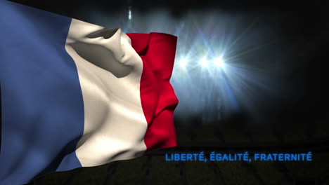 Animation-of-liberte,-egalite,-fraternite-text-and-french-flag-and-fireworks