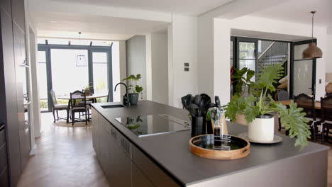 Eine-Moderne-Küche-Mit-Glatten-Arbeitsplatten-Und-Geräten-Aus-Edelstahl