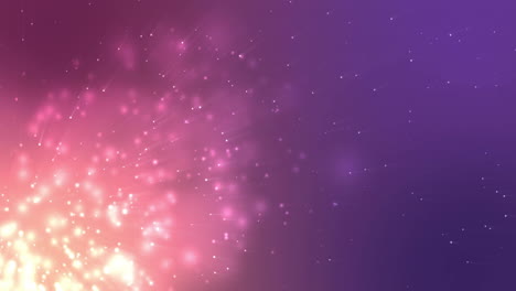 Animation-of-glowing-light-spots-moving-over-purple-background