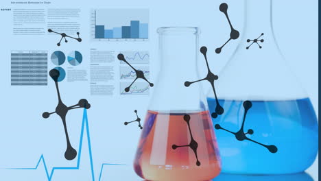 Animation-of-molecules-moving-and-data-processing-over-laboratory-beakers