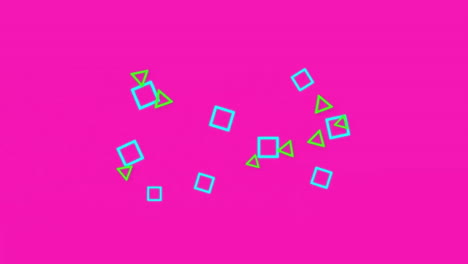 Animation-of-colourful-shapes-moving-on-pink-background