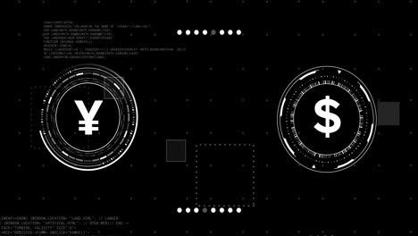 Animation-of-currency-icons-with-data-processing-over-black-background