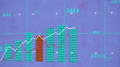 Animation-of-statistics-and-digital-data-processing-over-purple-background