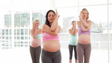 Pregnant-women-doing-yoga-in-fitness-studio