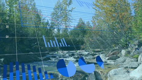 Animation-Der-Finanzdatenverarbeitung-über-Einer-Landschaft-Mit-Fluss