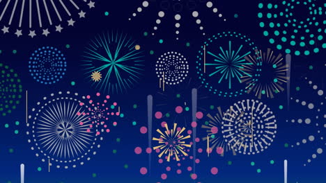 Animation-of-fireworks-over-cityscape-on-blue-background