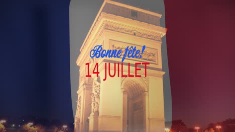 Animation-of-bonne-fete-du-14-juillet-text-with-french-flag-and-paris-background