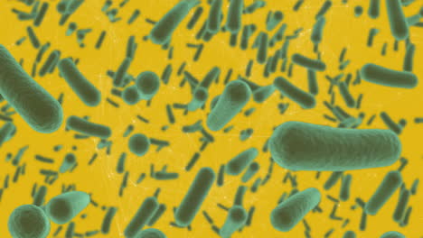 Animation-Von-Bakterienzellen-über-Formen-Auf-Gelbem-Hintergrund