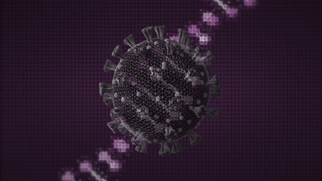 Animation-of-virus-cell-and-dna-strand-over-gray-background