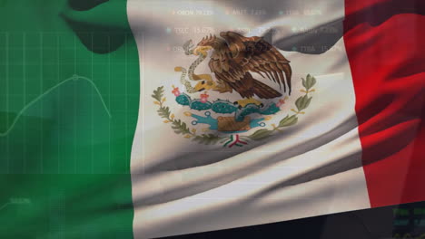 Animation-of-financial-data-processing-over-flag-of-mexico