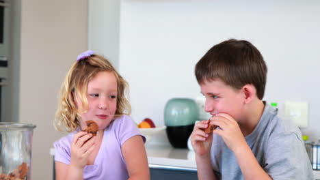 Hermanos-Tomando-Galletas-Del-Frasco-Y-Comiéndolas