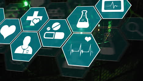 Animation-of-medical-icons-and-data-processing-over-computer-servers