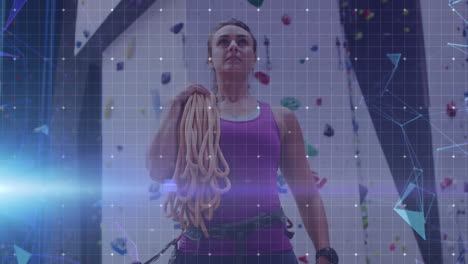 Animation-of-data-processing-over-caucasian-woman-by-climbing-wall