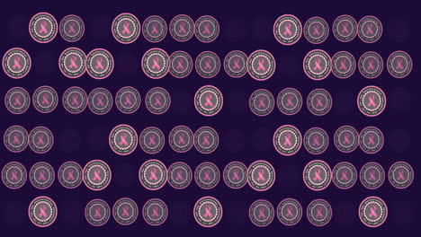 Animation-of-pink-ribbon-badges-on-blue-background